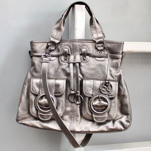 Elliott Lucca Y2K Estella Silver Metallic Tote Crossbody Strap Leather Purse